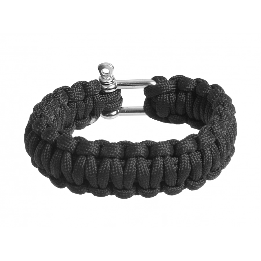 Czarna pleciona bransoletka BCB Paracord ze stalową szeklą