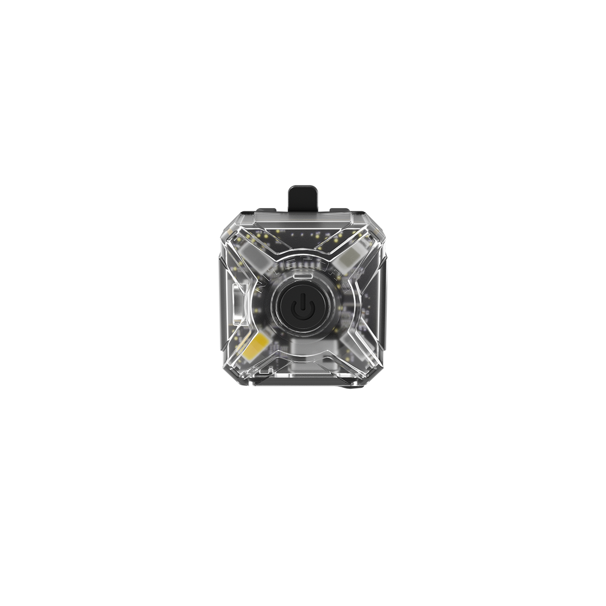 Lampa sygnalizacyjna Nitecore NU06 LE z czterema kolorami LED, przód lampy z centralnym przyciskiem i czarnym elementem mocowania