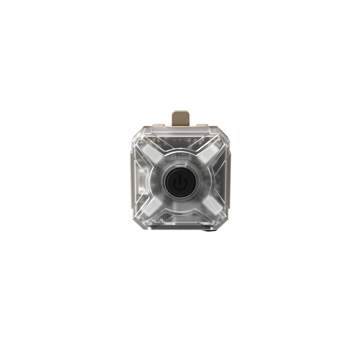 Lampa Nitecore NU06 MI z sygnalizacją kolorową i IR 940 nm, widok od przodu, centralny przycisk i piaskowy element mocowania