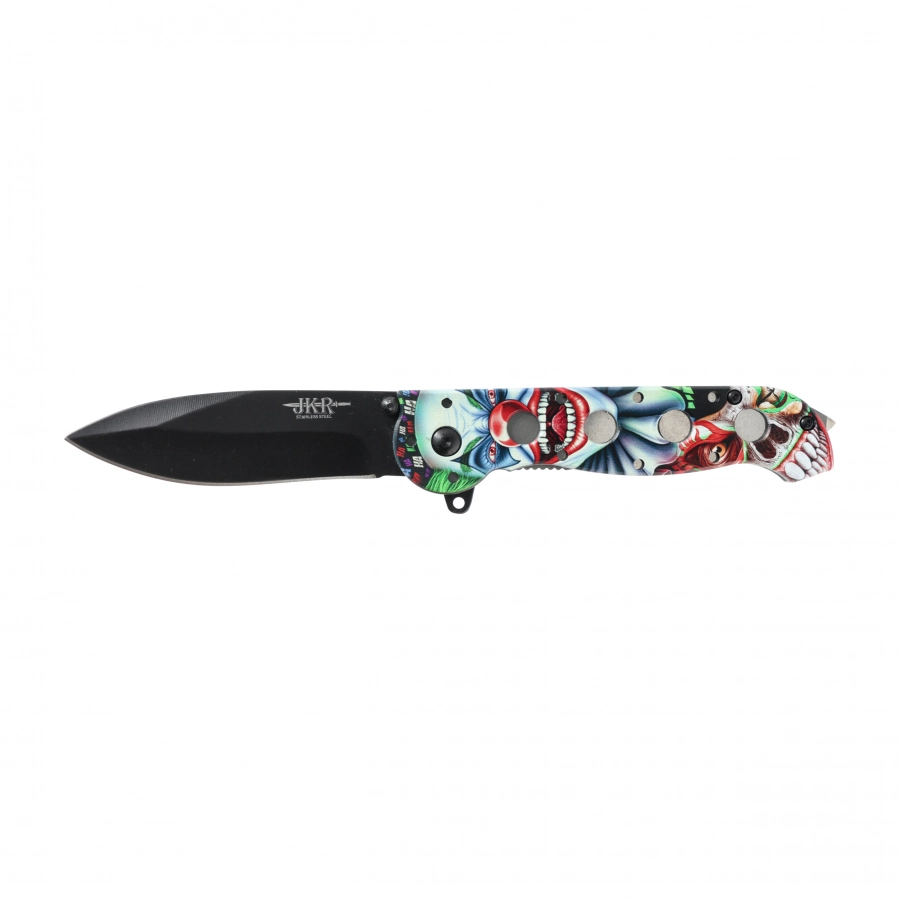 Nóż składany Joker JKR0914 z wielobarwną aluminiową rękojeścią i dekoracją Joker