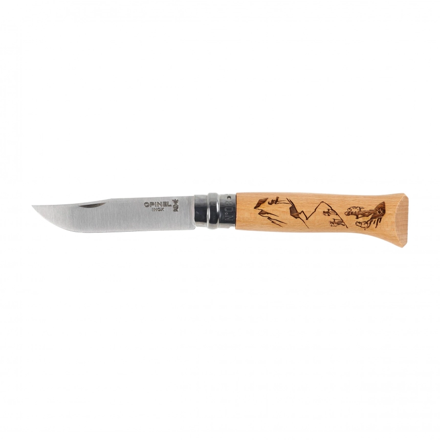 Opinel No8 Sport — warianty zdobienia Hiking, Cycling i Climbing do wyboru