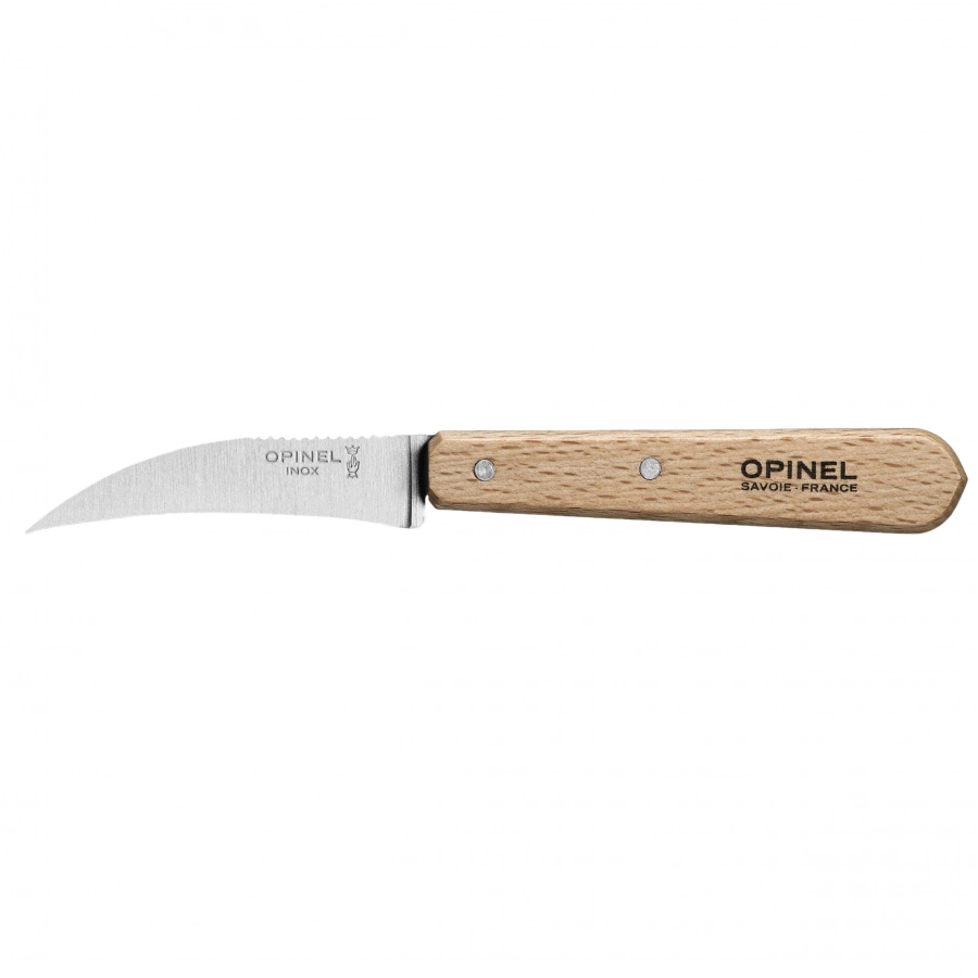 Opinel Natural 114 z zakrzywionym ostrzem, skrobakiem na grzbiecie i bukowym uchwytem