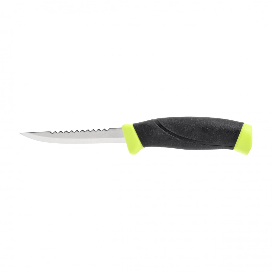 Nóż Morakniv Fishing Comfort Scaler 098 z ząbkami na grzbiecie głowni i gumowaną rękojeścią