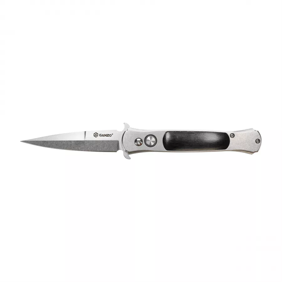 Nóż automatyczny Ganzo Firebird F707 z ostrzem spear point i rękojeścią z aluminium i drewna
