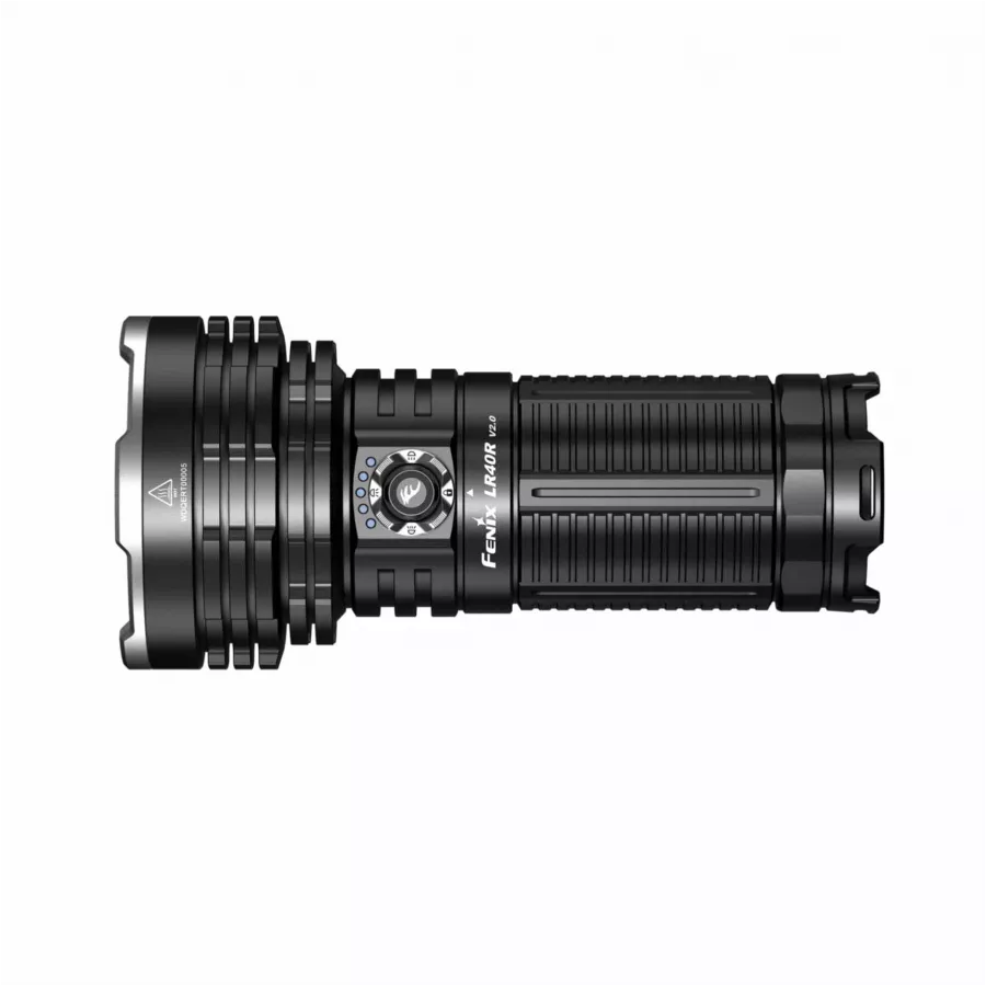 Czarna latarka szperacz Fenix LR40R V2.0 z szeroką głowicą
