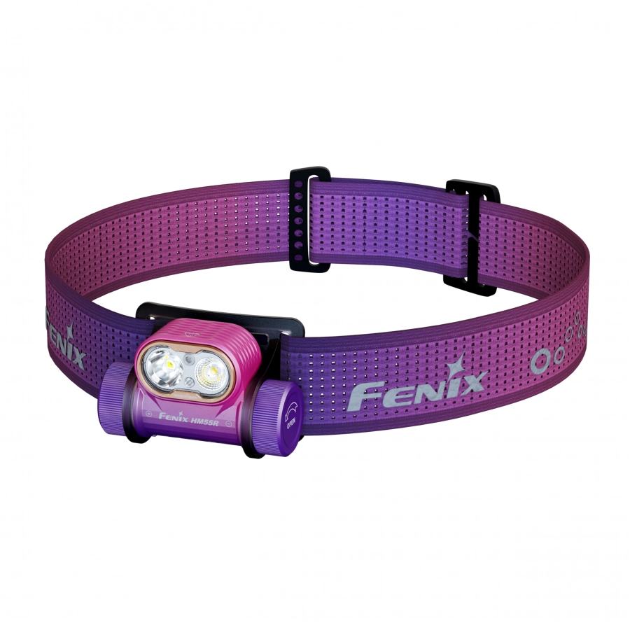 Latarka czołowa Fenix HM55R w wersji nebula w odcieniach fioletu, niebieskiego i różu