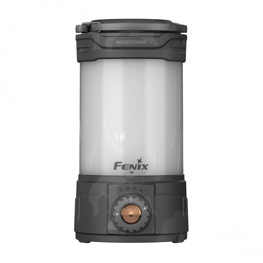 Szara lampa kempingowa Fenix CL26R Pro z uchwytem do zawieszania