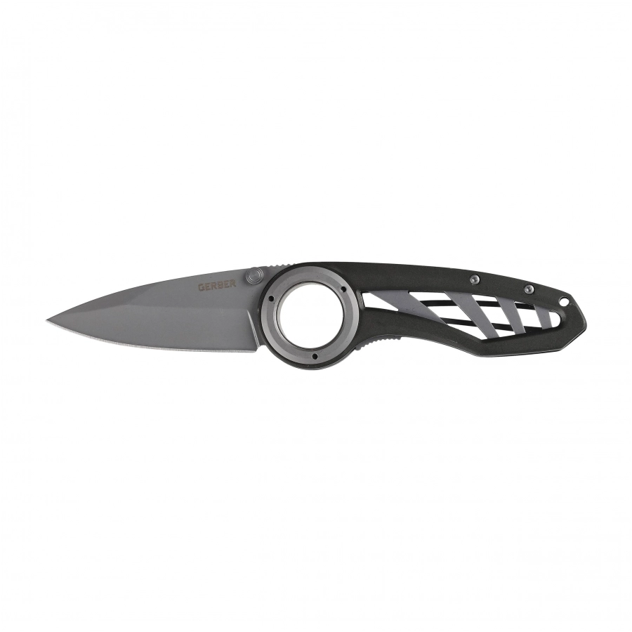 Nóż Gerber Remix FE z czarno-srebrną rękojeścią z pierścieniem i satynową głownią