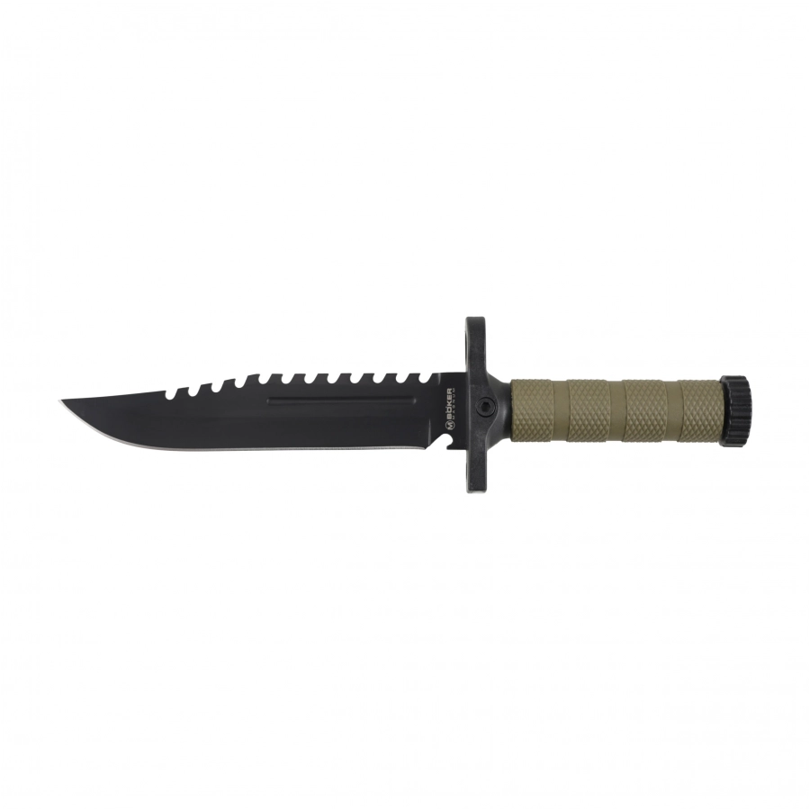 Nóż Magnum M-Spec 02SC005 z czarną głownią Clip Point, oliwkową rękojeścią i jelcem
