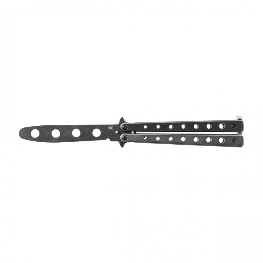 Szary stalowy trenażer noża motylkowego Magnum Balisong Trainer z tępą klingą
