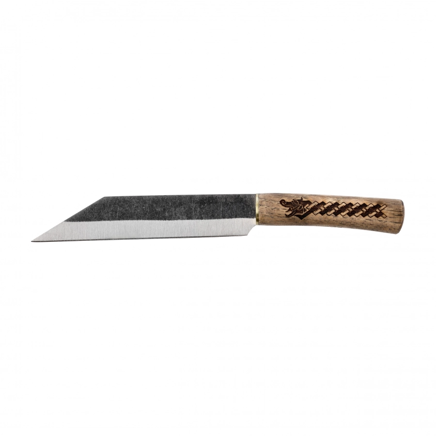 Nóż wikingów Condor Norse Dragon Seax z drewnianą rękojeścią i skórzaną pochewką