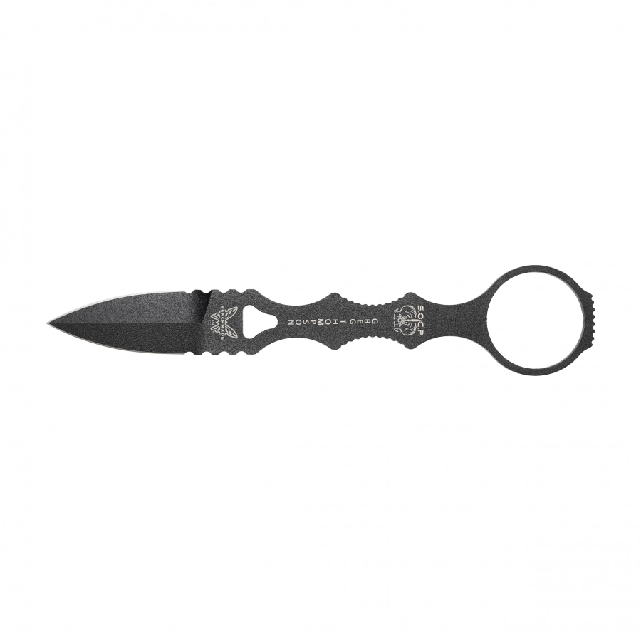 Czarny nóż taktyczny Benchmade 173BK Mini SOCP z pierścieniem w rękojeści i pochwą